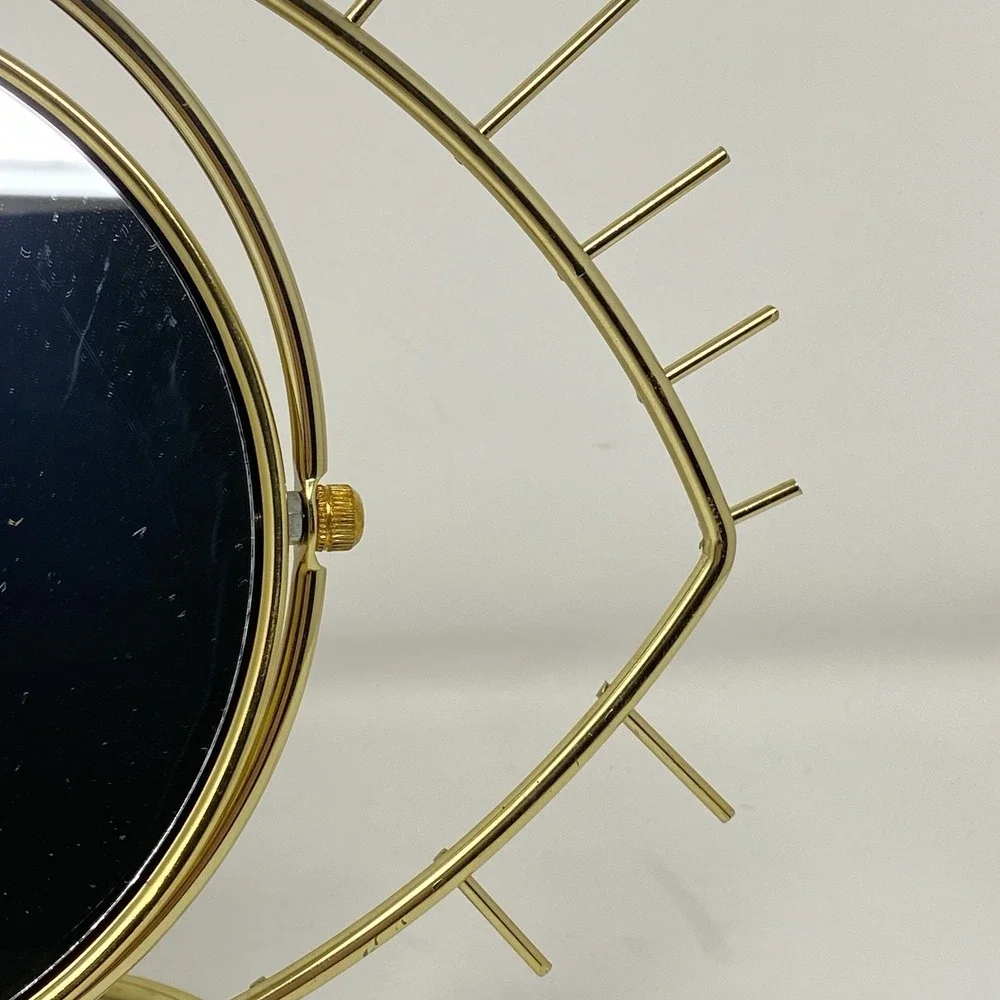 Open Eye-Shaped Gold Metal Double-Sided Vanity Makeup Magnifying Mirror 14x11x4